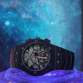Novo Wrist Obsidian Skeleton Quartz Watch – Black Steel Bracelet