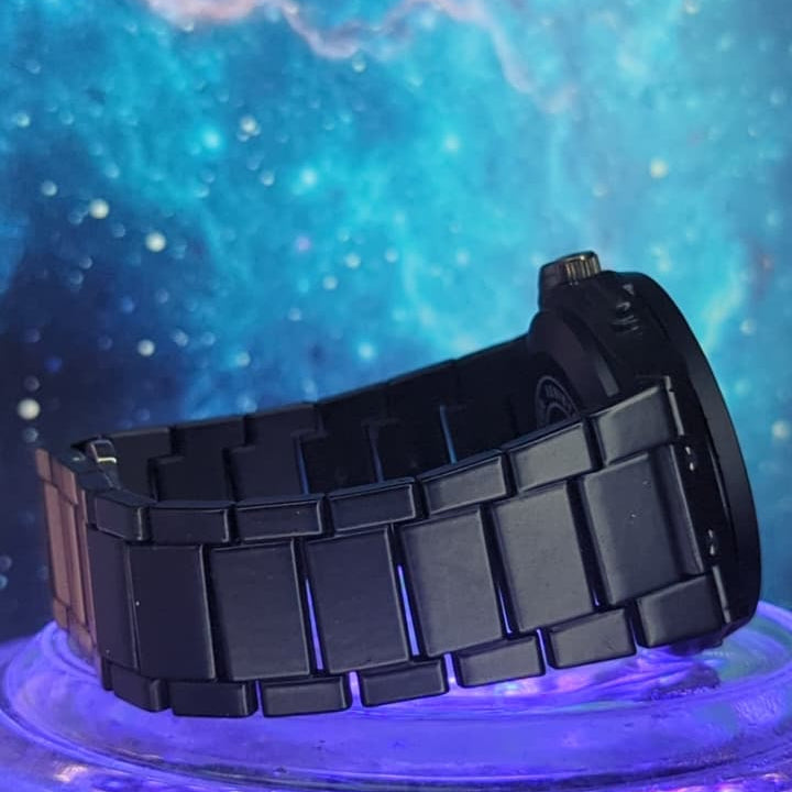 Novo Wrist Obsidian Skeleton Quartz Watch – Black Steel Bracelet