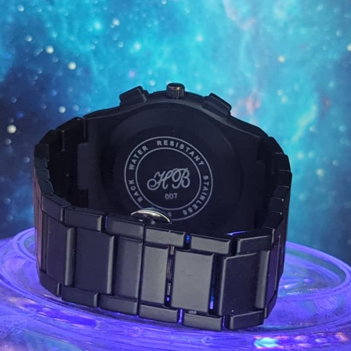 Novo Wrist Obsidian Skeleton Quartz Watch – Black Steel Bracelet