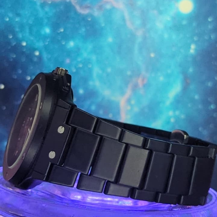 Novo Wrist Obsidian Skeleton Quartz Watch – Black Steel Bracelet