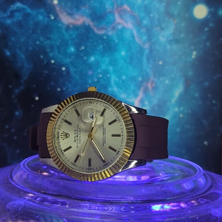 Novo Wrist Regal Date Quartz Watch – Gold Bezel, Silver Dial, Brown Strap